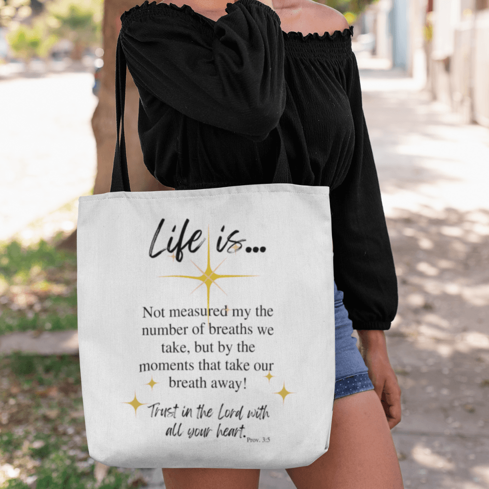 Life is not Measured By White Tote Bag (AOP) - ALL4THEGIFTOFIT