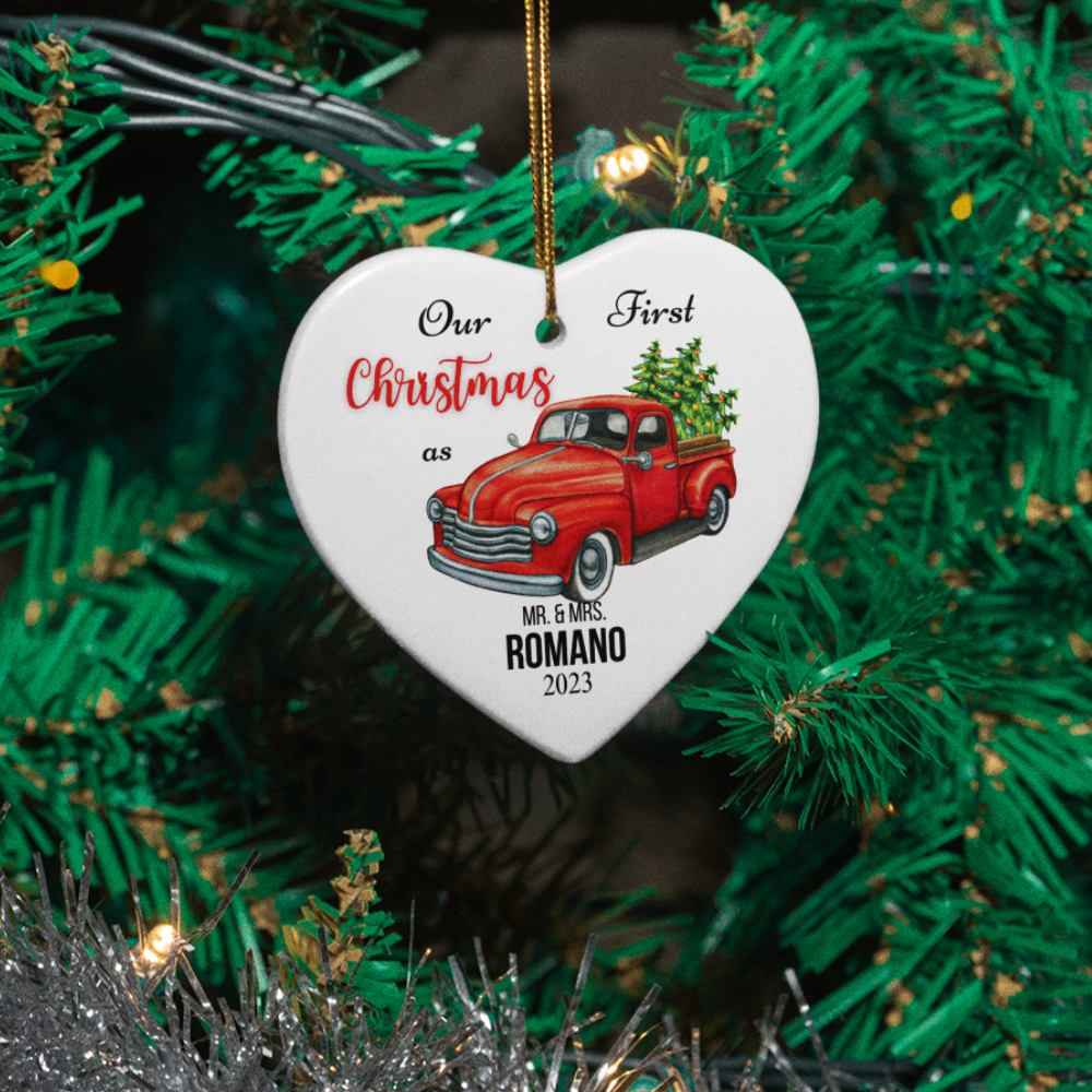 Personalized Mr. & Mrs. 2023 First Christmas Heart Ornament