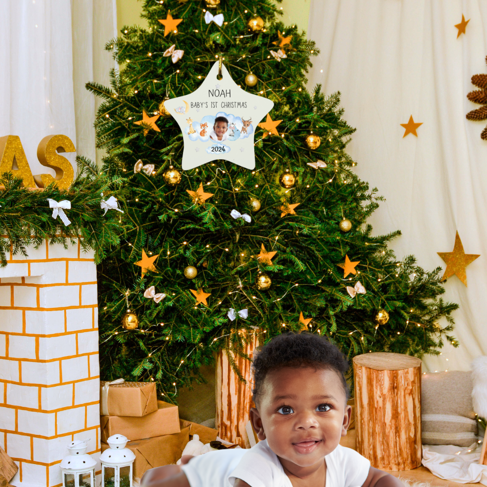 Personalized Photo Baby's First Christmas (Cloud) Star Ornament