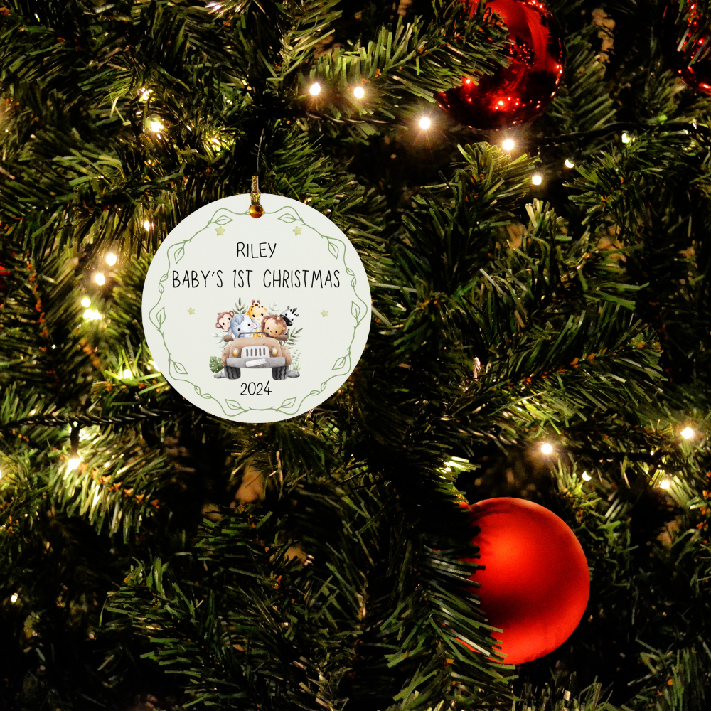 Personalized Baby's First Christmas Truck Circle Ornament