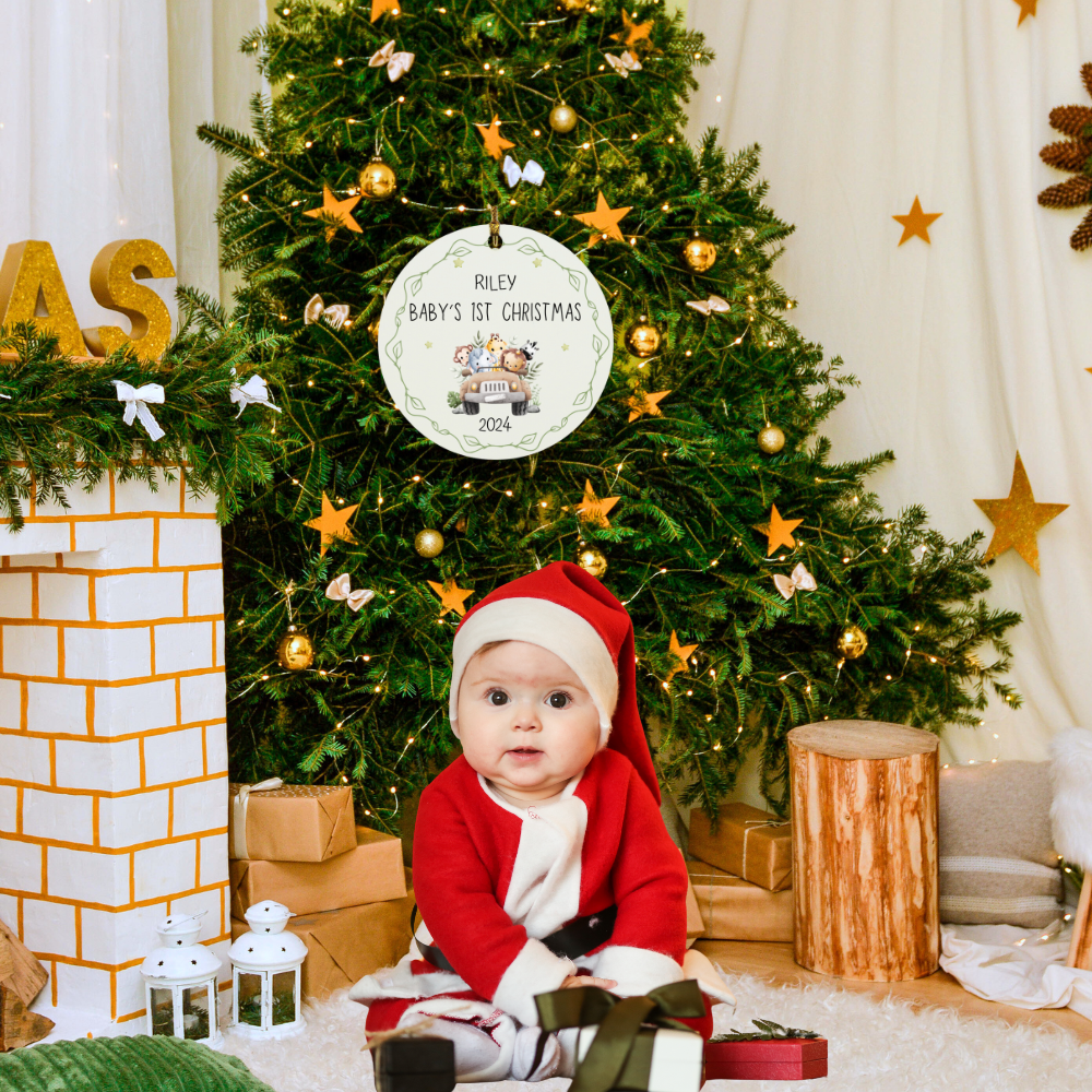 Personalized Baby's First Christmas Truck Circle Ornament