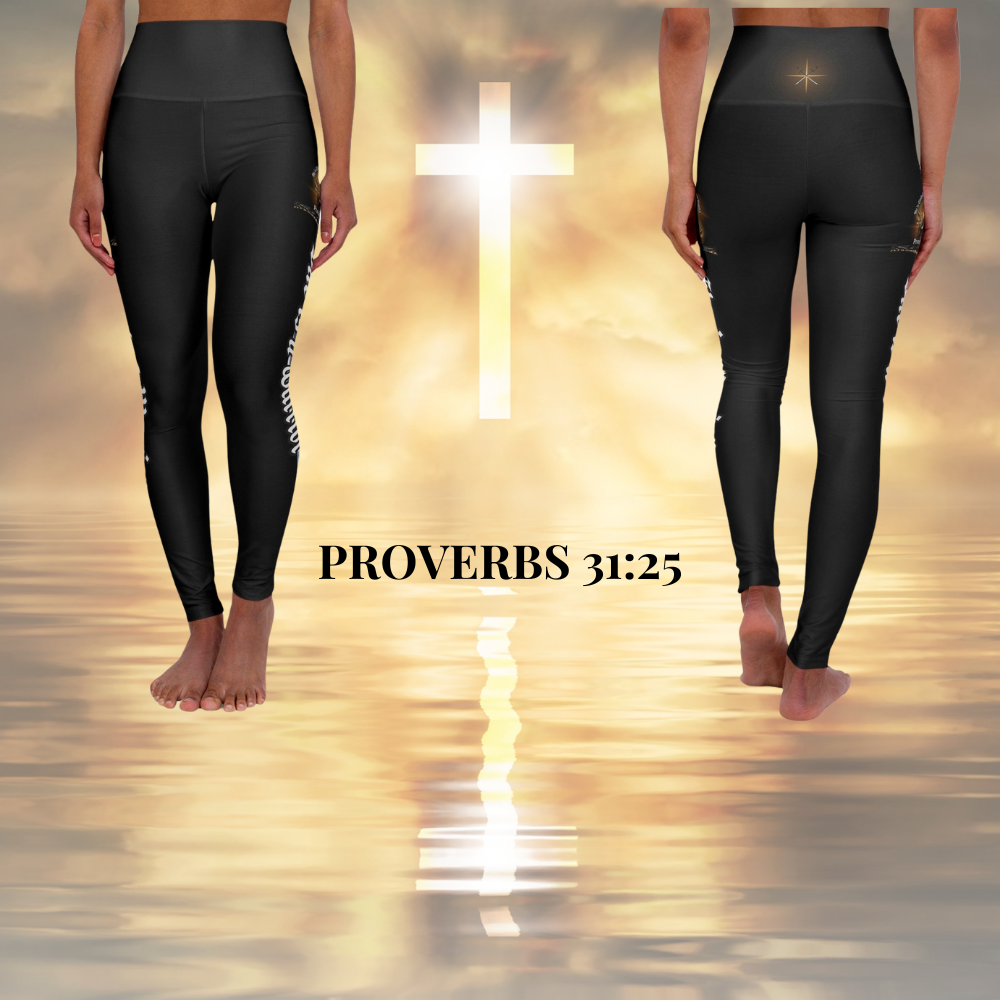 She is Clothed in Strength and Dignity High Waisted Yoga Leggings