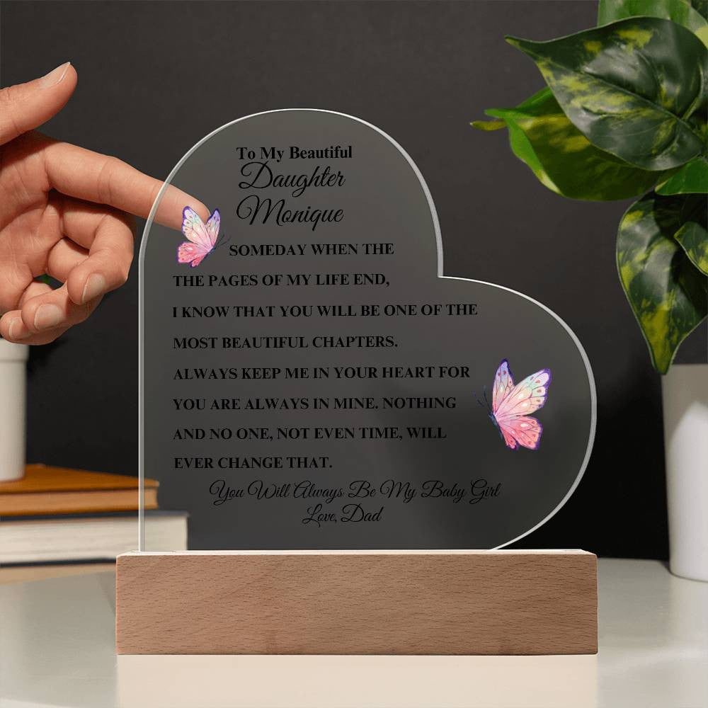 Personalized To My Beautiful Daughter | Heart Acrylic LED Plaque (Pink Butterfly)