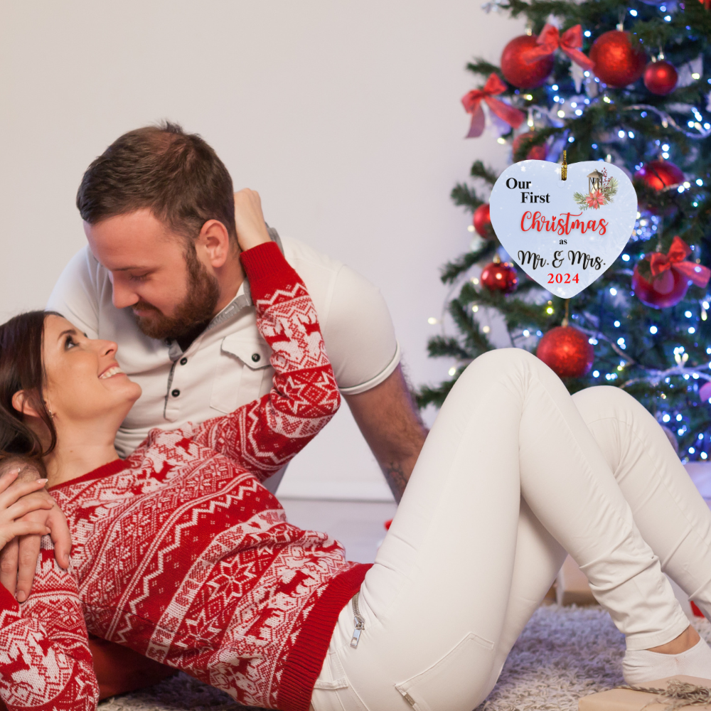 Our First Christmas as Mr. & Mrs. Year Heart Ornament