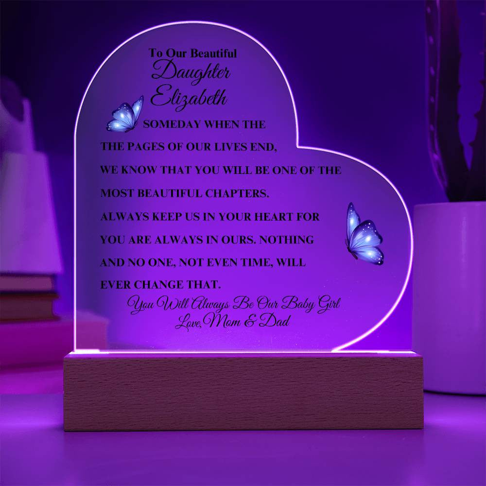 Personalized To Our Beautiful Daughter | Heart Acrylic LED Plaque (Blue Butterfly)