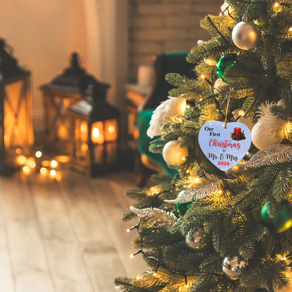 Our First Christmas as Mr. & Mrs. Year (Candle) Heart Ornament