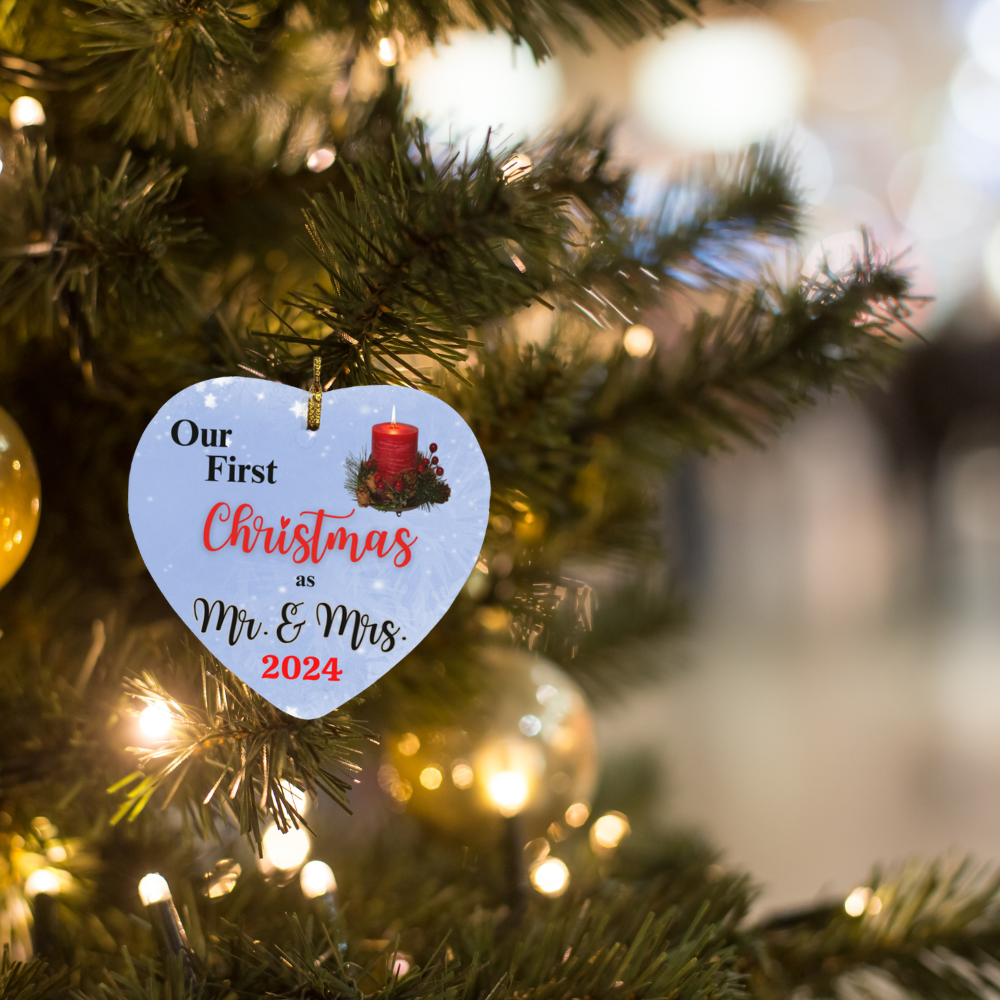 Our First Christmas as Mr. & Mrs. Year (Candle) Heart Ornament