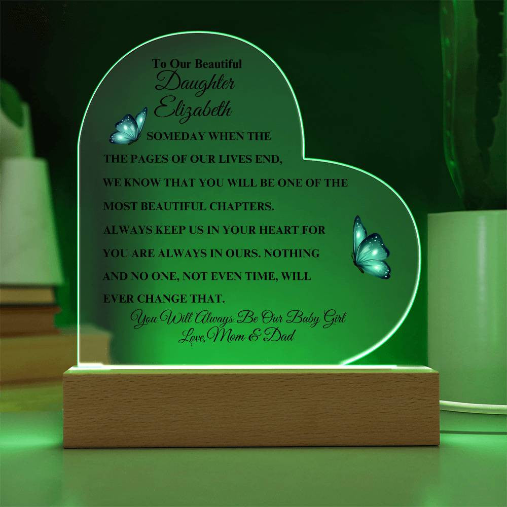 Personalized To Our Beautiful Daughter | Heart Acrylic LED Plaque (Blue Butterfly)