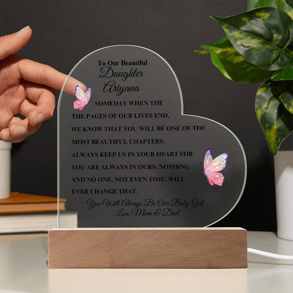 Personalized To Our Beautiful Daughter | Heart Acrylic LED Plaque (Pink Butterfly)