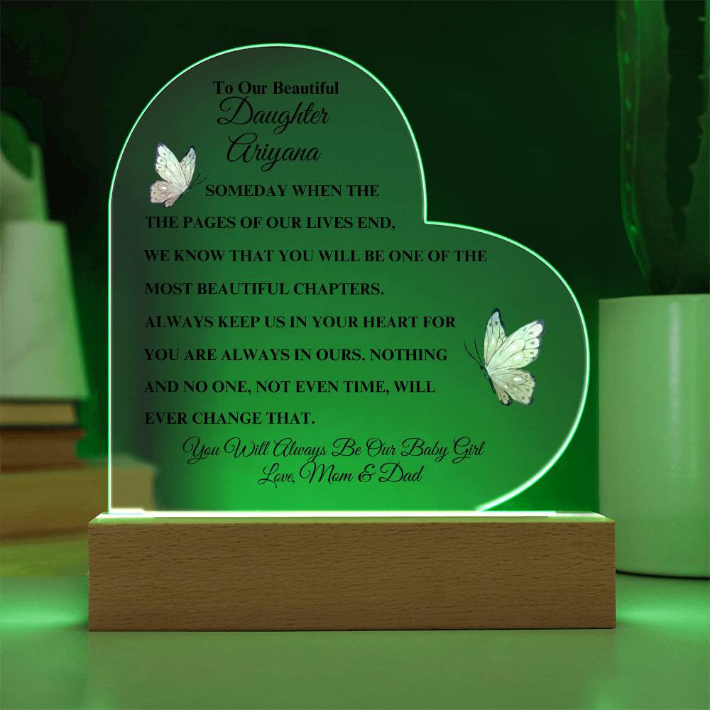 Personalized To Our Beautiful Daughter | Heart Acrylic LED Plaque (Pink Butterfly)