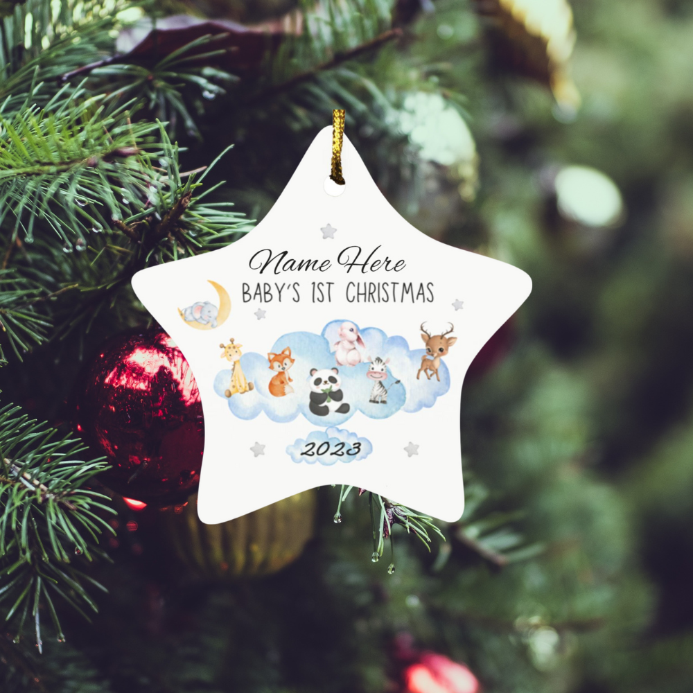 Personalized Baby's 1st Christmas 2023 Ornament - Cloud Design