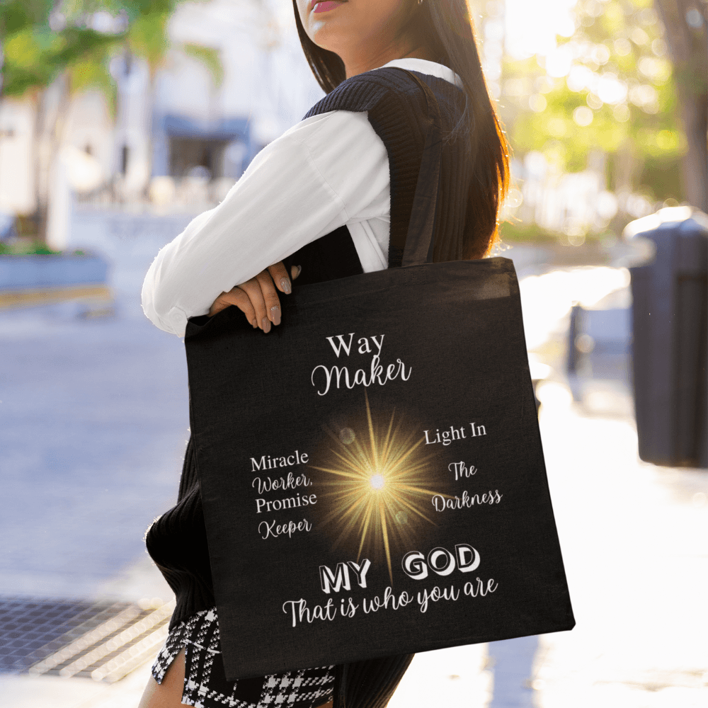 Way Maker... Black Tote Bag (AOP) - ALL4THEGIFTOFIT