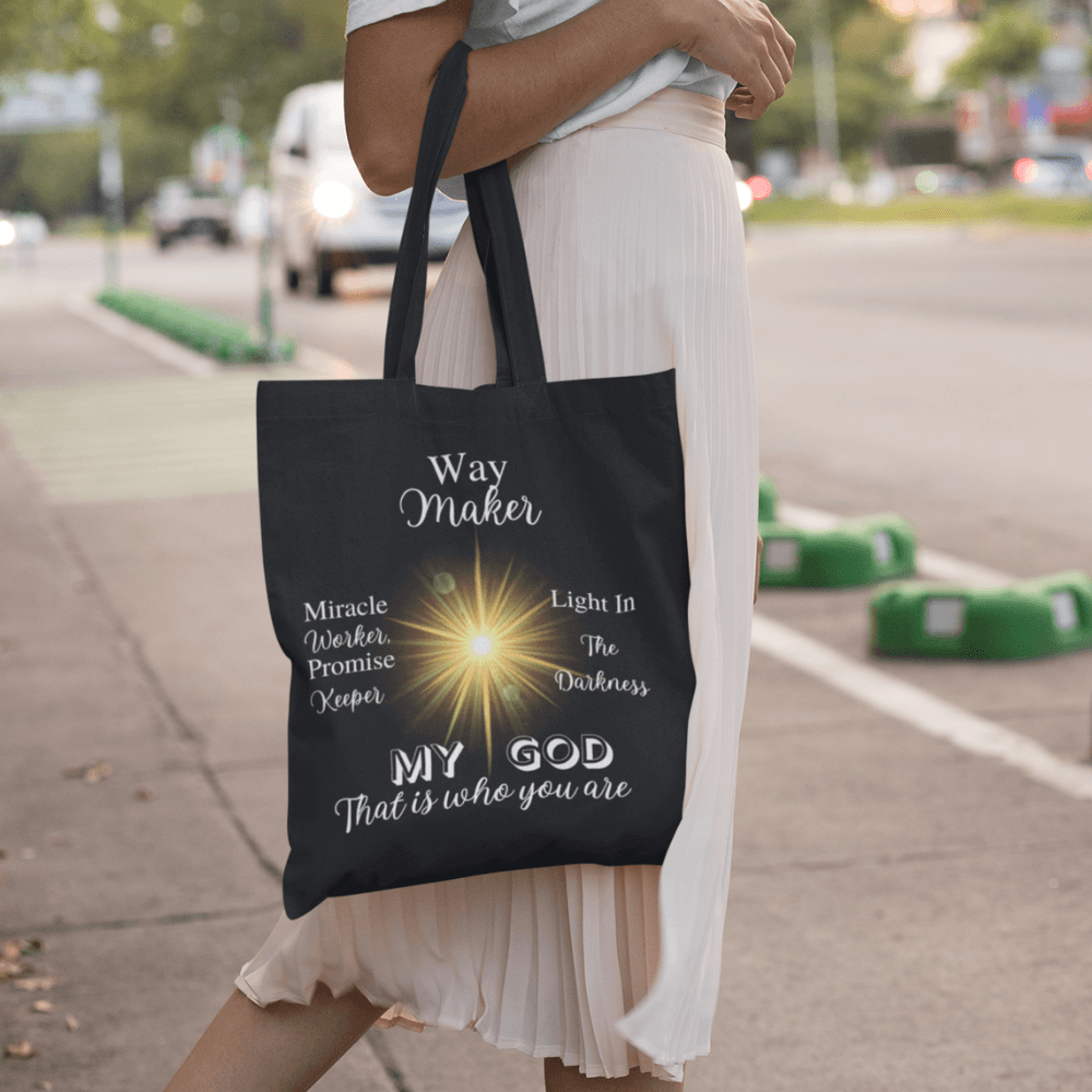 Way Maker... Black Tote Bag (AOP) - ALL4THEGIFTOFIT