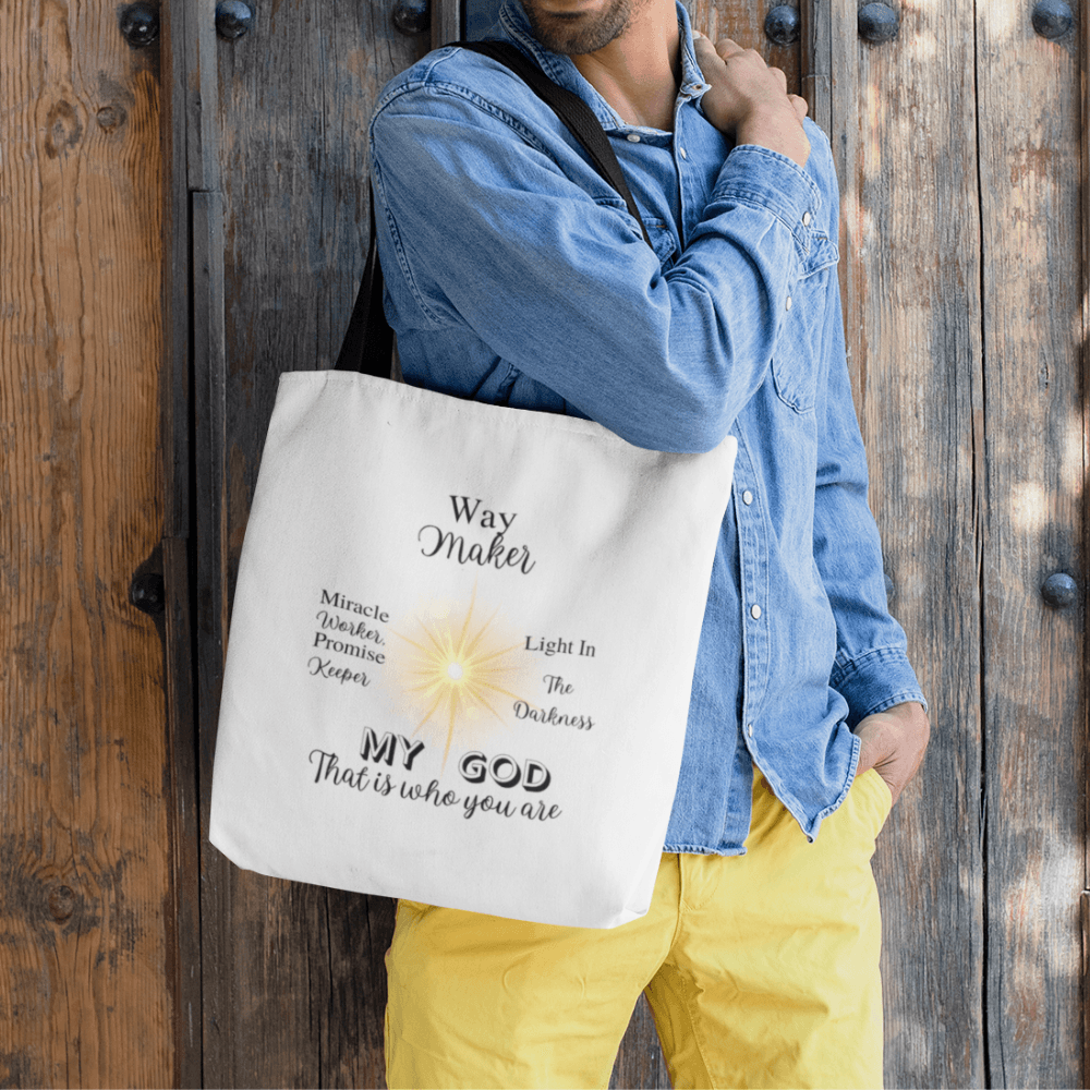 Way Maker... White Tote Bag (AOP) - ALL4THEGIFTOFIT