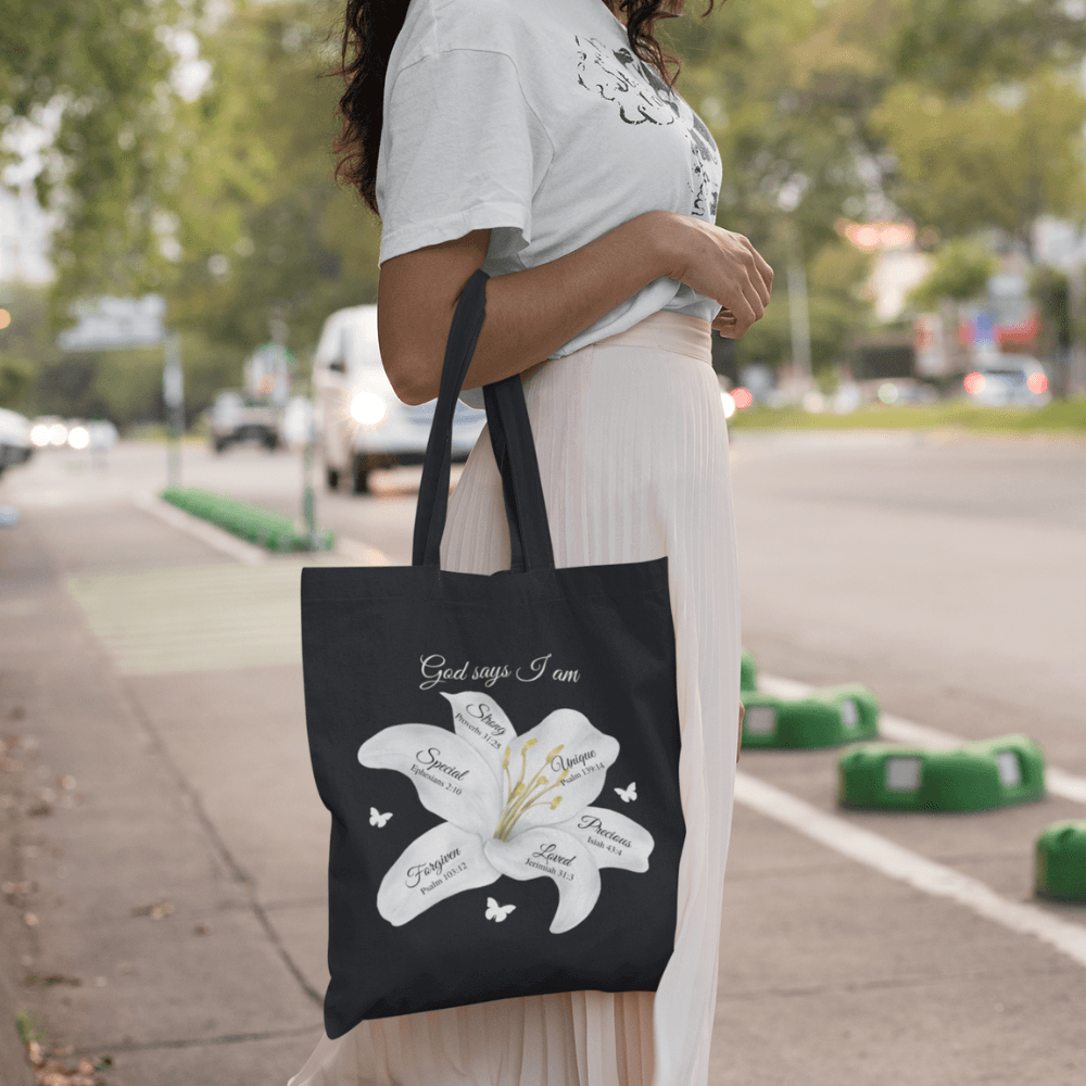 God Says... Black Tote Bag (AOP) - ALL4THEGIFTOFIT