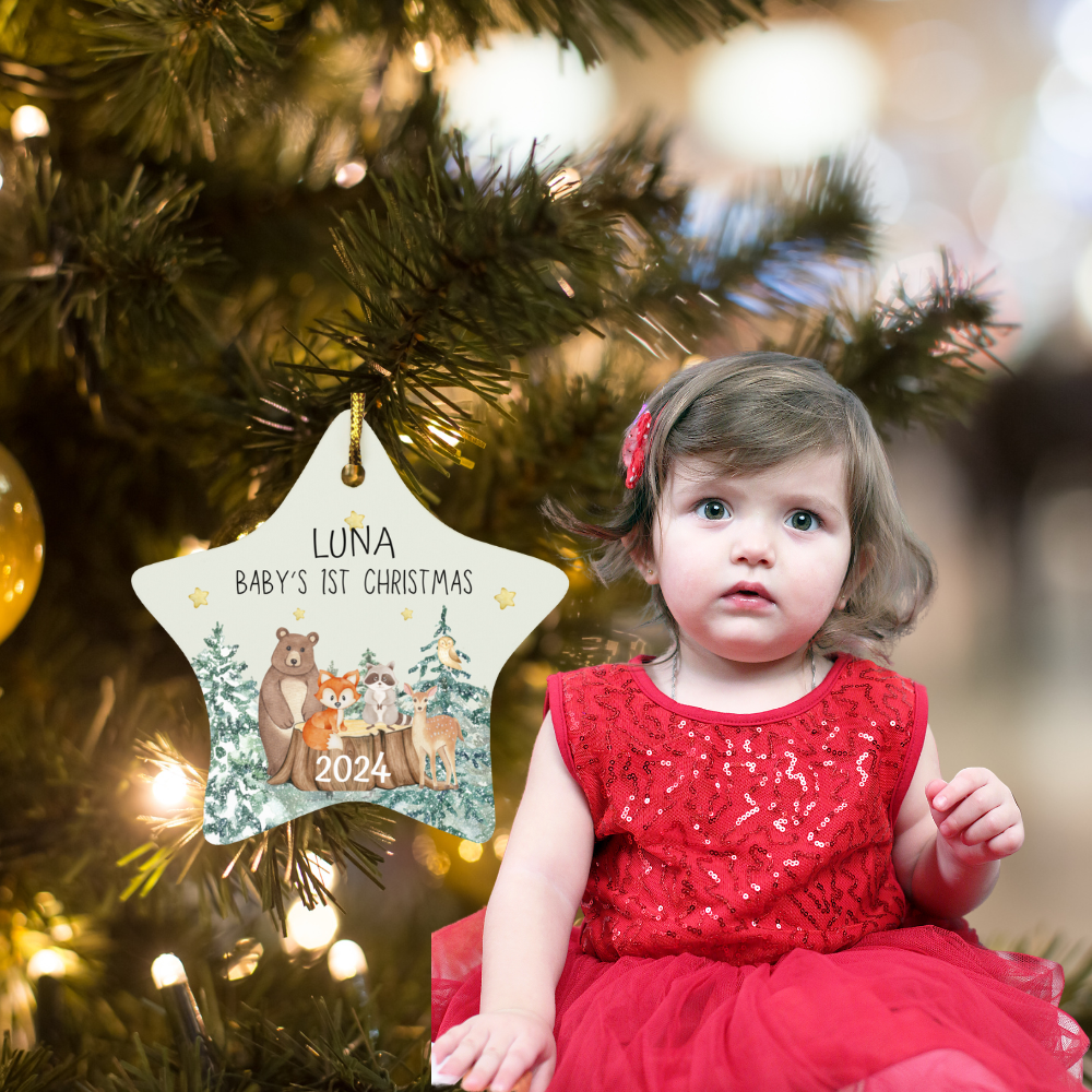 Personalized Baby's First Christmas (Woodland Animals) Star Ornament