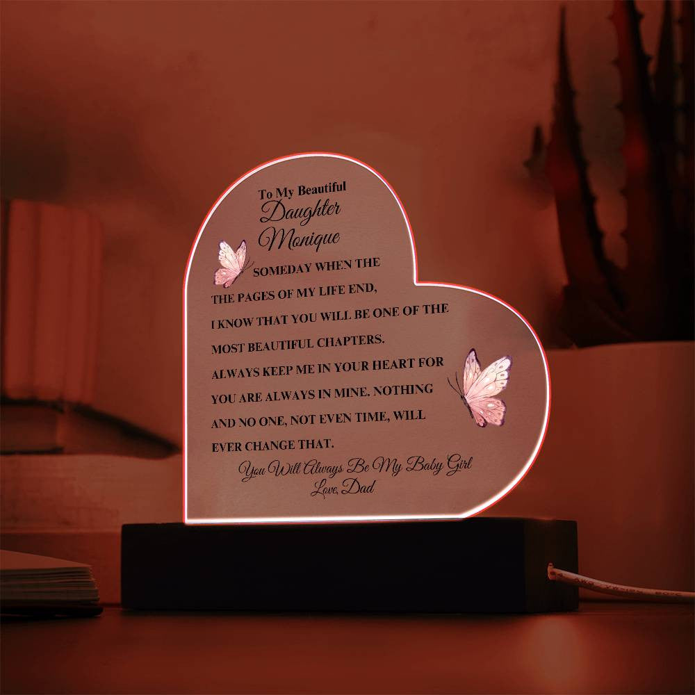 Personalized To My Beautiful Daughter | Heart Acrylic LED Plaque (Pink Butterfly)