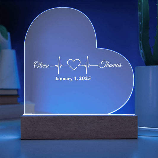 Personalized Love Heartbeat Gift | Printed Heart Acrylic Plaque with LED Base