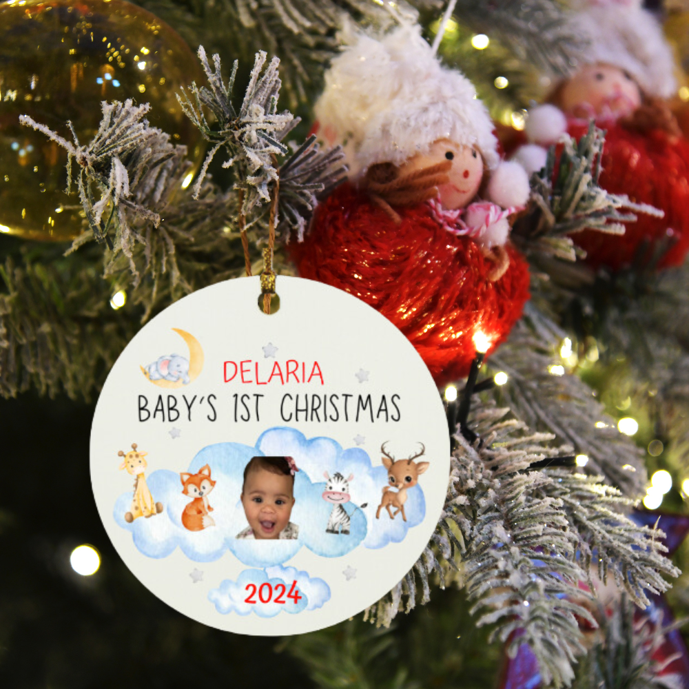 Personalized Photo Baby's First Christmas Circle Ornament