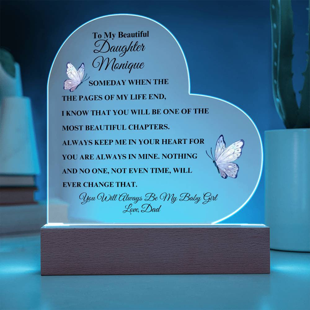 Personalized To My Beautiful Daughter | Heart Acrylic LED Plaque (Pink Butterfly)