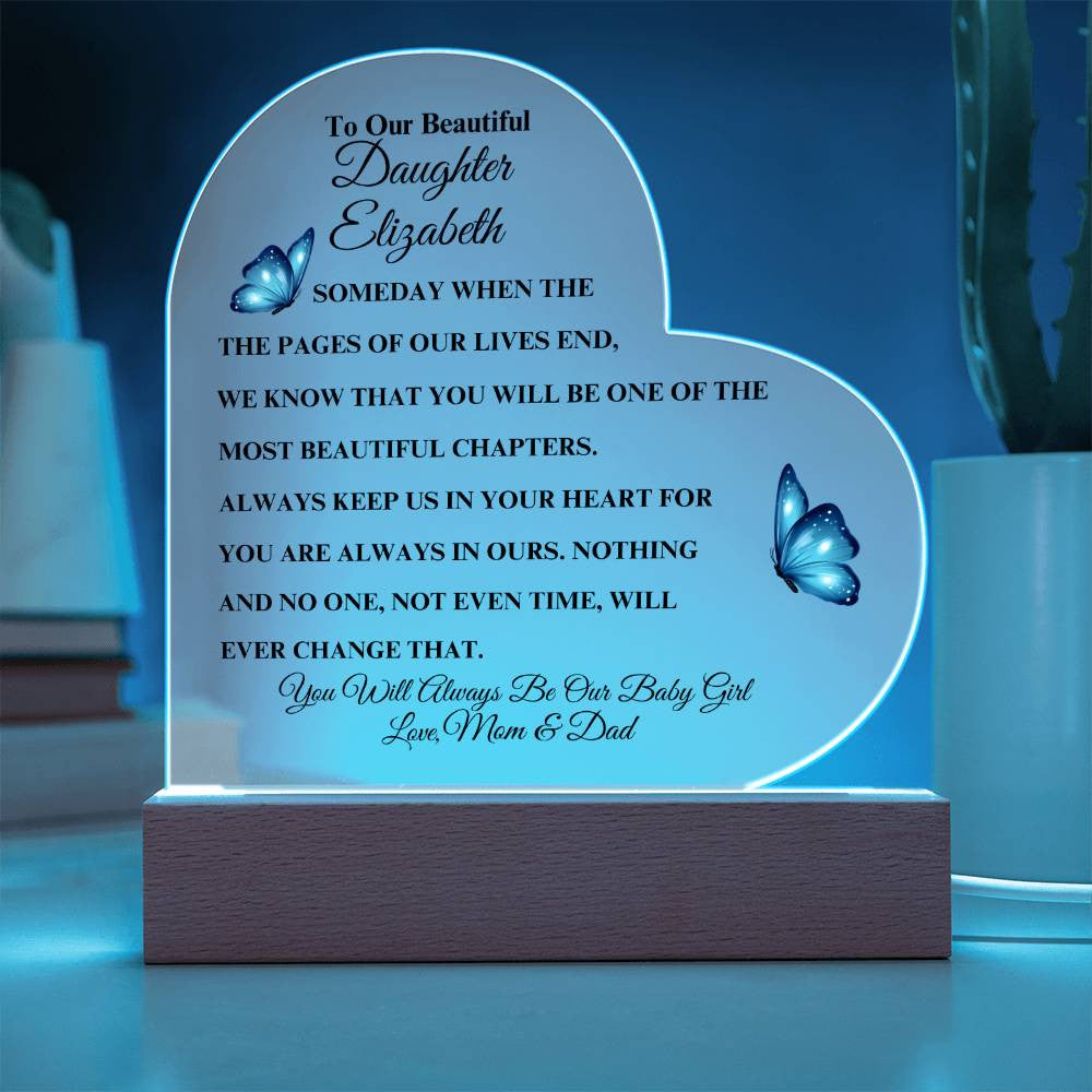 Personalized To Our Beautiful Daughter | Heart Acrylic LED Plaque (Blue Butterfly)