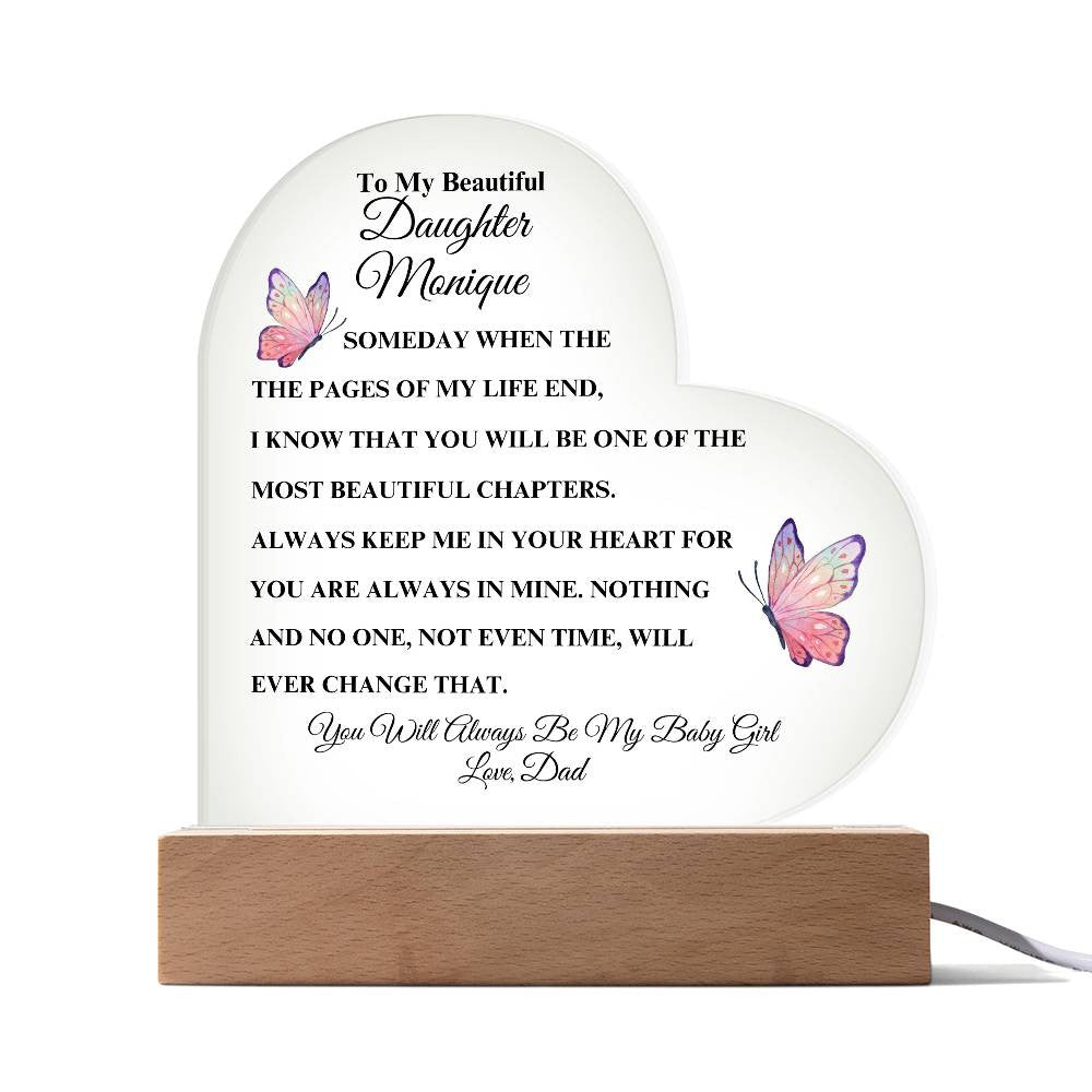 Personalized To My Beautiful Daughter | Heart Acrylic LED Plaque (Pink Butterfly)