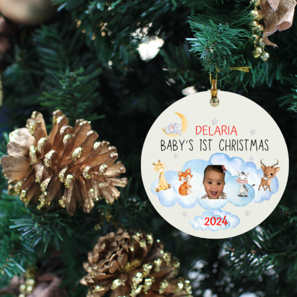 Personalized Photo Baby's First Christmas Circle Ornament