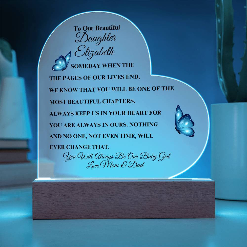 Personalized To Our Beautiful Daughter | Heart Acrylic LED Plaque (Blue Butterfly)