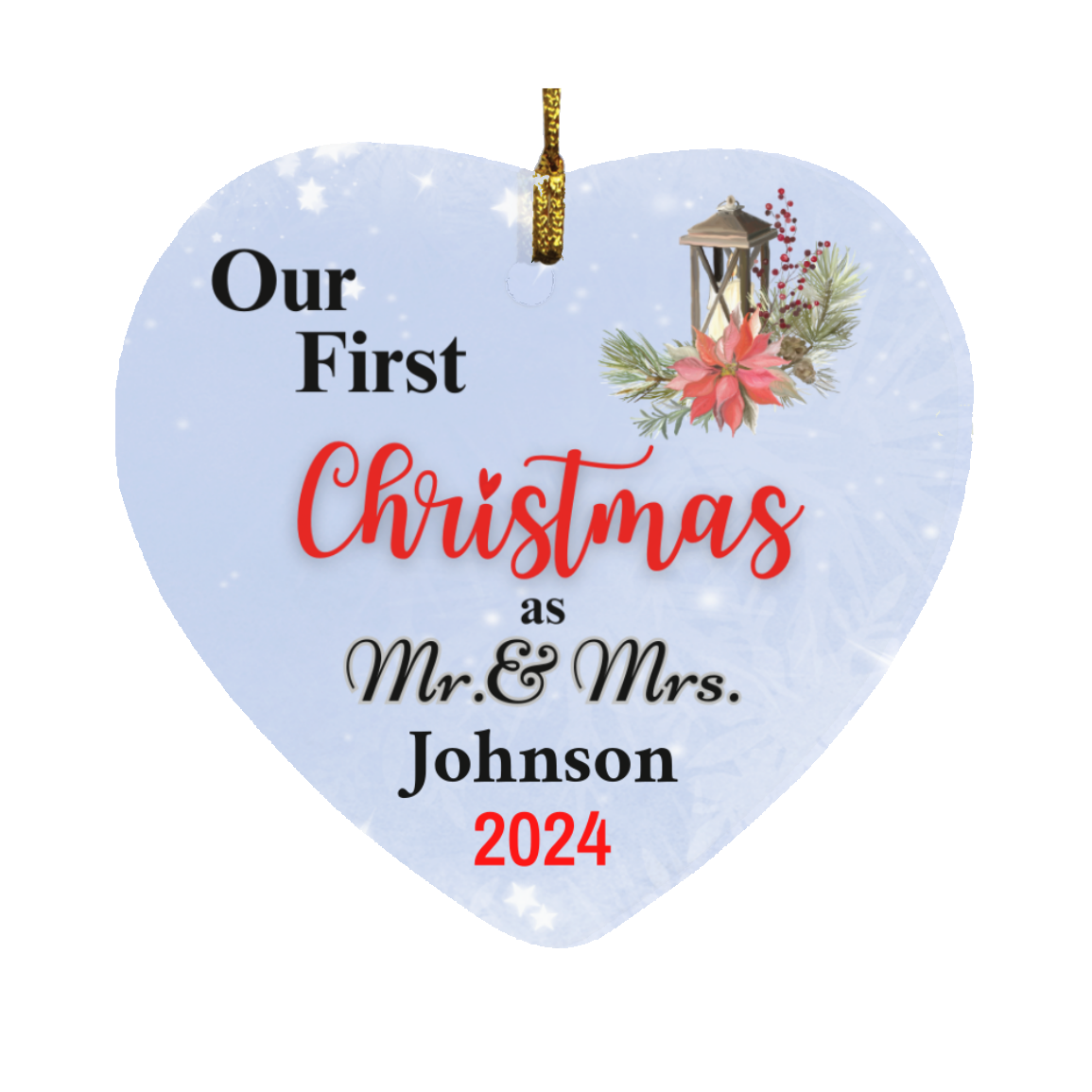 Personalized Our First Christmas as Mr. & Mrs. Light Blue Heart Ornament