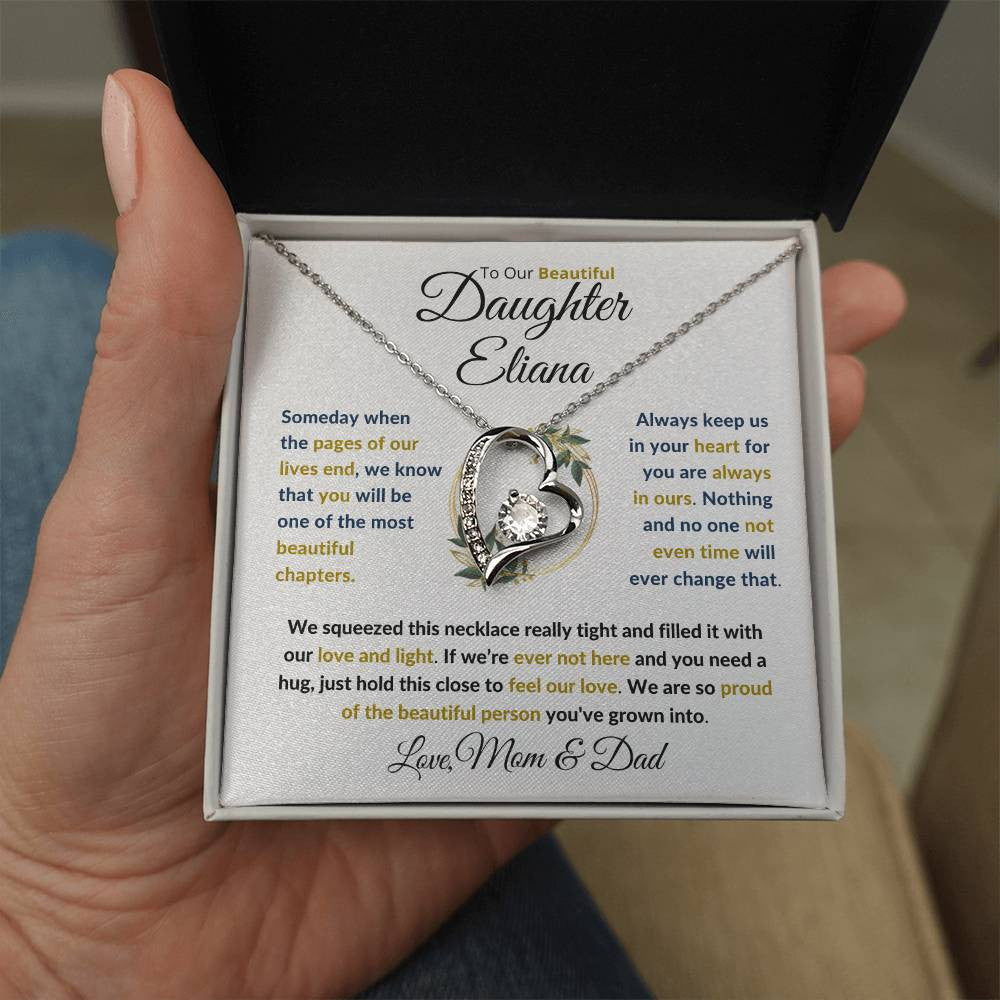 (TOP SELLER 🔥)Personalized To Our Beautiful Daughter (Black & Gold Print).....Forever Love Necklace