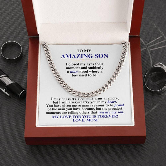 To My Amazing Son | So Proud of You | Mom | Cuban Link Chain - ALL4THEGIFTOFIT