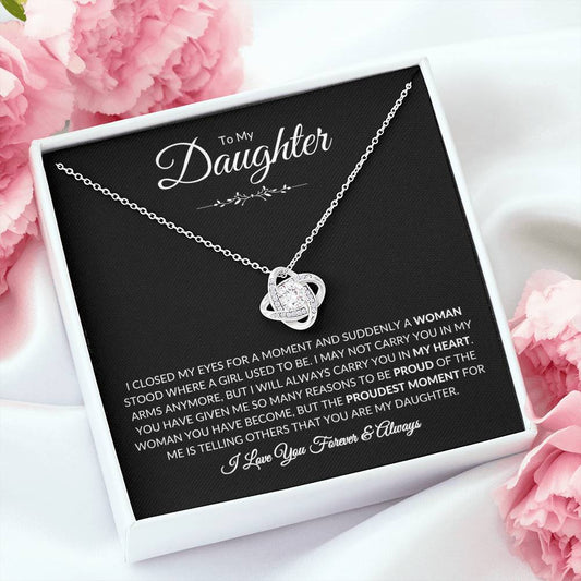 To My Daughter | I Closed My Eyes - Black Card | Love Knot Necklace