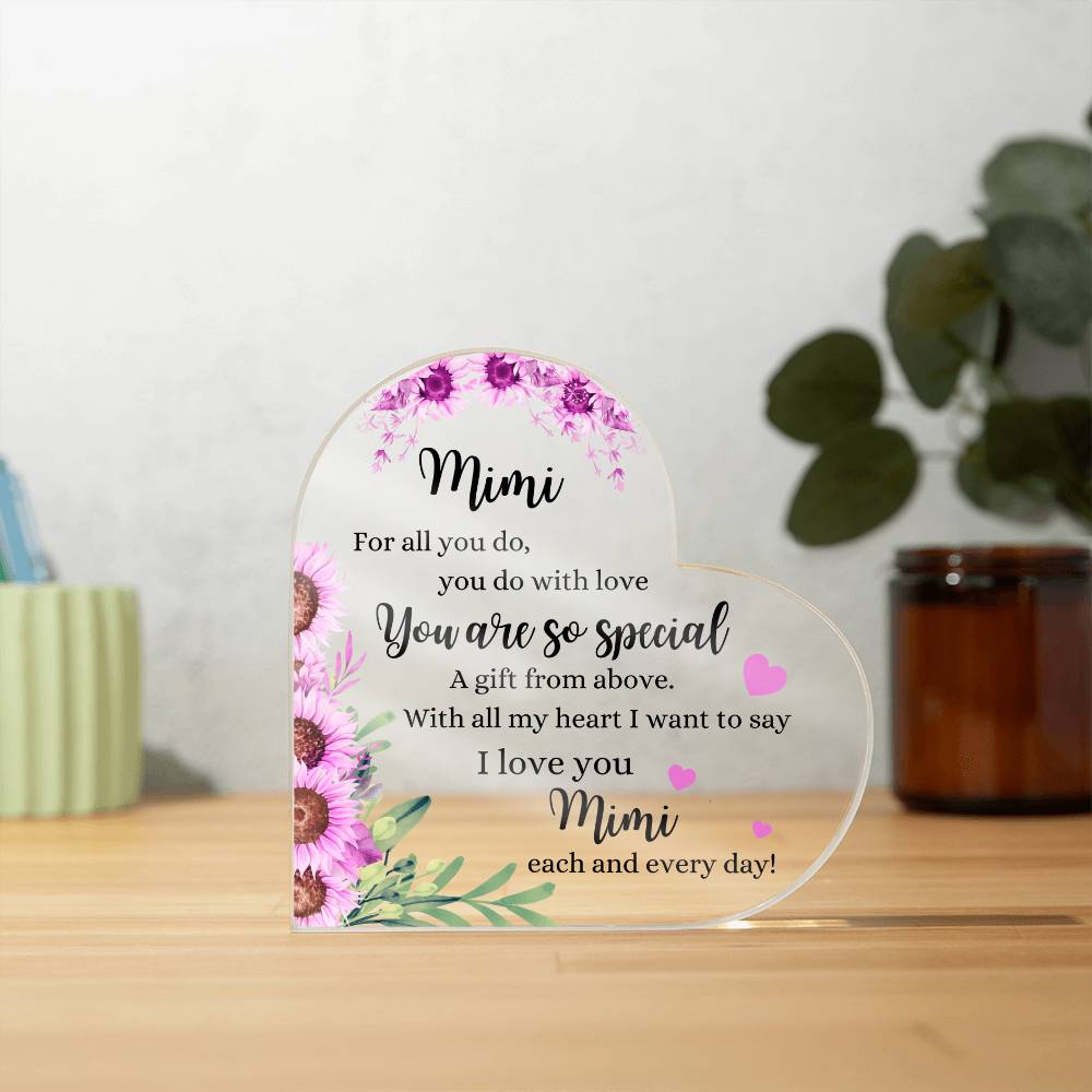 Mimi | You are so Special | Pink Printed Heart Shaped Acrylic Plaque | Gift for Mother's Day, Birthday, All Occasions