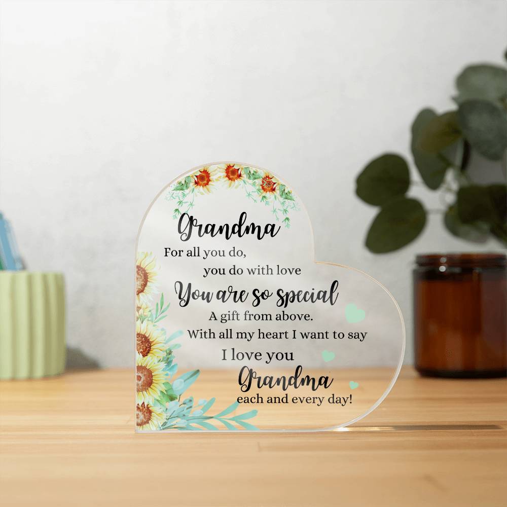 Grandma | You Are So Special | Printed Heart Shaped Acrylic Plaque | Gift for Mother's Day, Birthday, All Occasions