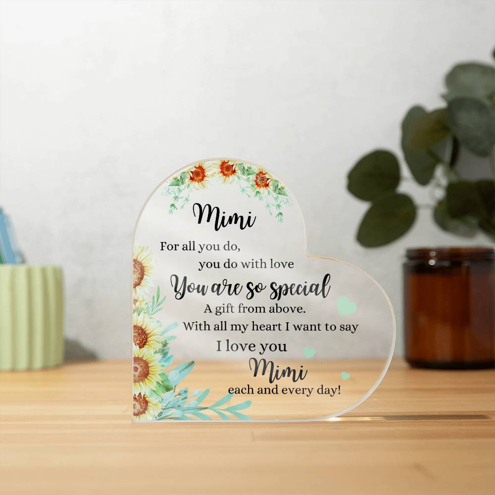 Mimi | You are so Special | Printed Heart Shaped Acrylic Plaque | Gift for Mother's Day, Birthday, All Occasions