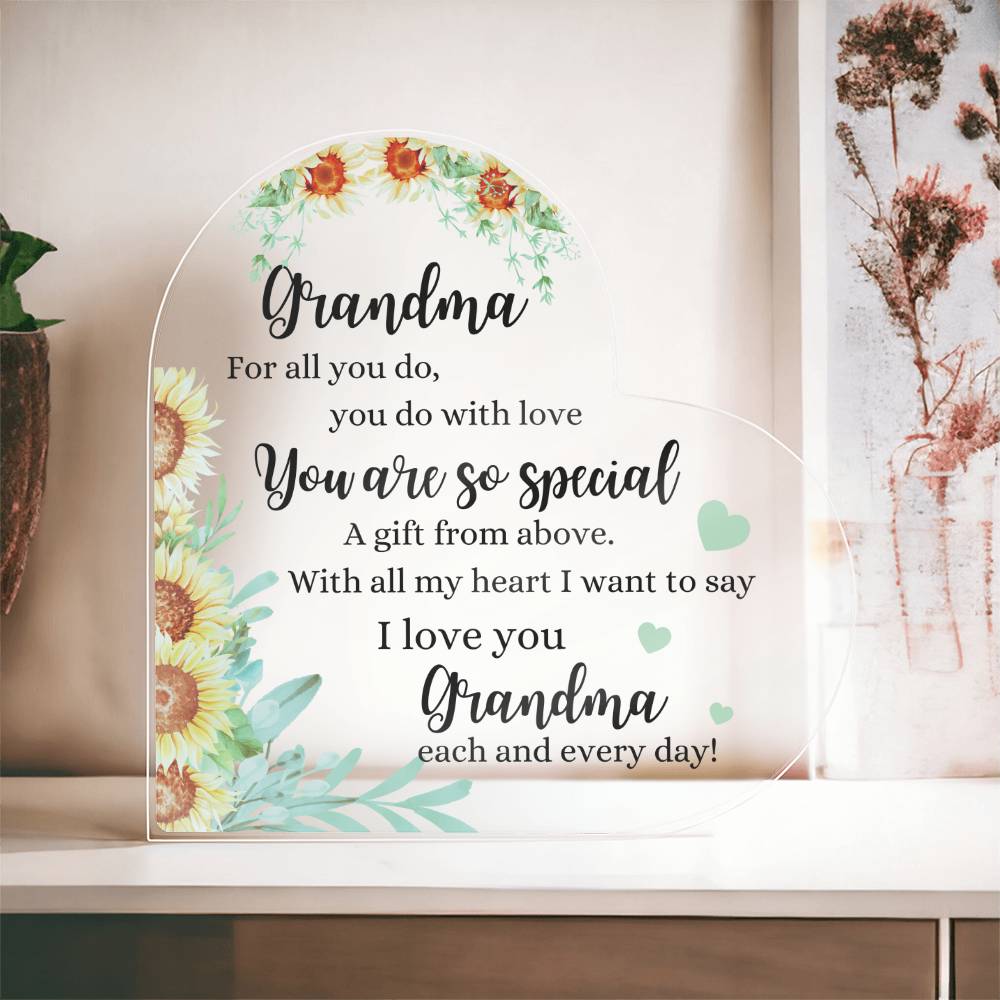 Grandma | You Are So Special | Printed Heart Shaped Acrylic Plaque | Gift for Mother's Day, Birthday, All Occasions