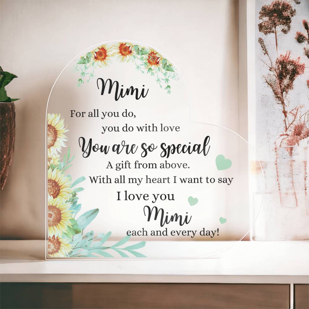 Mimi | You are so Special | Printed Heart Shaped Acrylic Plaque | Gift for Mother's Day, Birthday, All Occasions