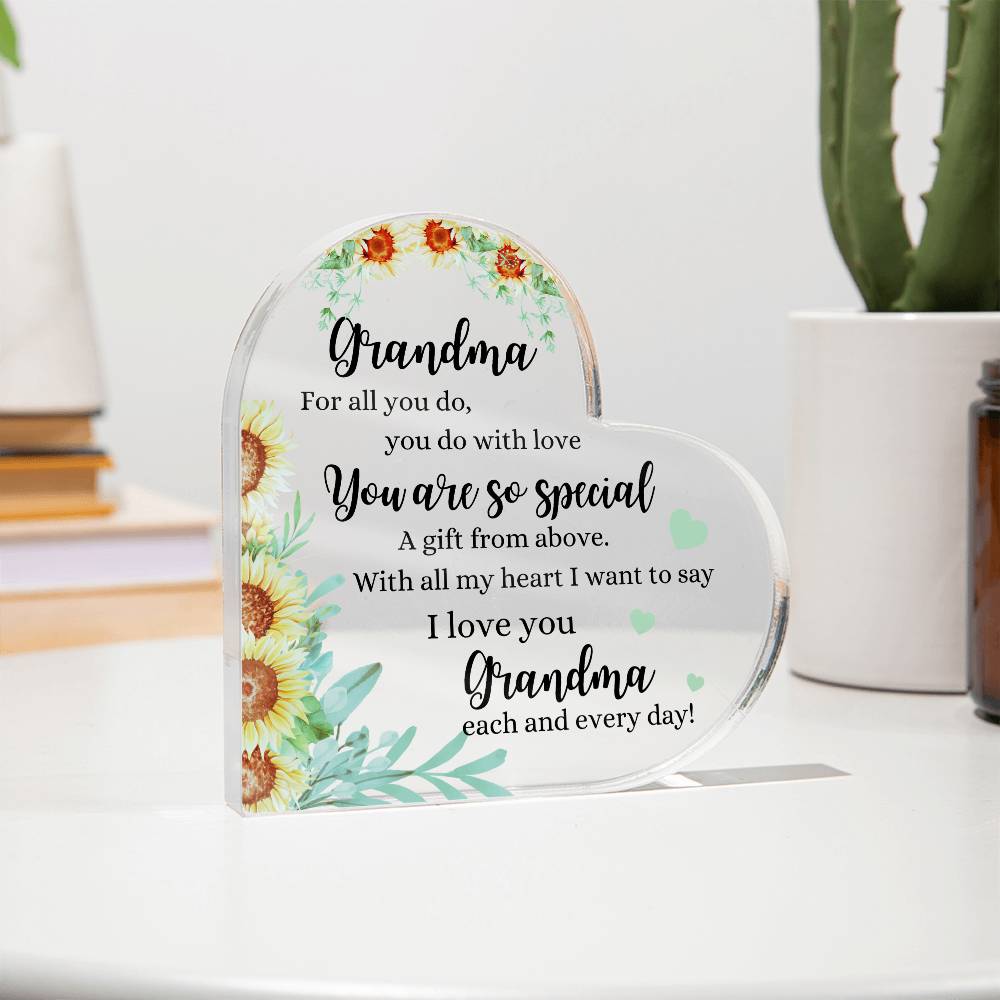 Grandma | You Are So Special | Printed Heart Shaped Acrylic Plaque | Gift for Mother's Day, Birthday, All Occasions