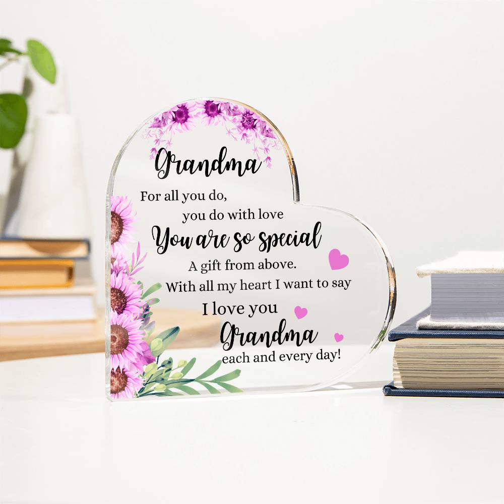 Grandma | You Are So Special | Pink Printed Heart Shaped Acrylic Plaque | Gift for Mother's Day, Birthday, All Occasions