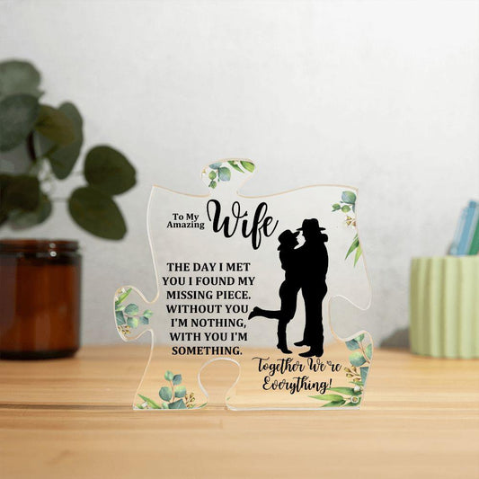 To My Amazing Wife | Together We're Everything | Puzzle Shaped Acrylic Plaque (LED Option) - ALL4THEGIFTOFIT