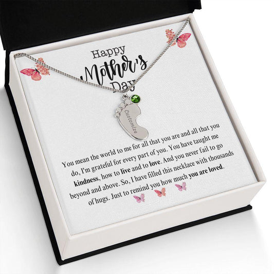 Happy Mother's Day |You are Loved | Baby Feet Necklace with Birthstone - ALL4THEGIFTOFIT