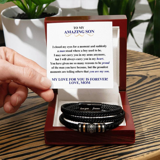 To My Amazing Son | Proud of You | Men's "Love You Forever" Bracelet - ALL4THEGIFTOFIT