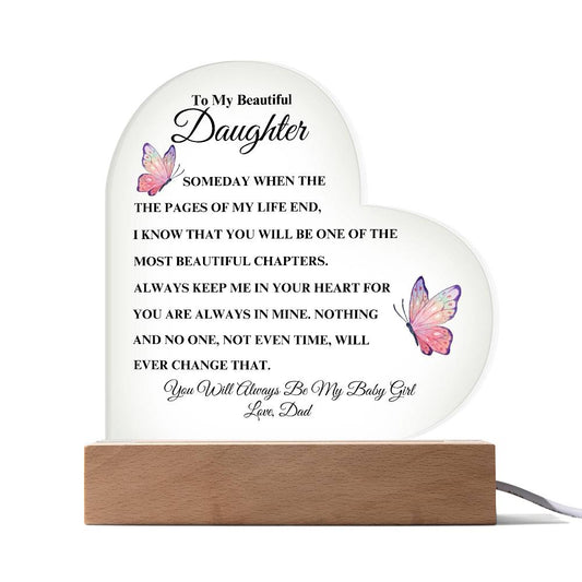 To My Beautiful Daughter - Love Dad | Heart Acrylic Plaque (Pink Butterfly)