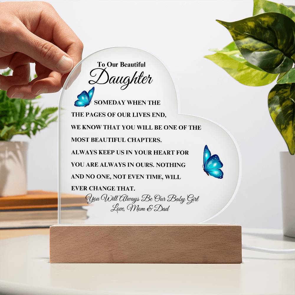 To Our Beautiful Daughter - Love Mom & Dad | Heart Acrylic Plaque (Blue Butterfly)