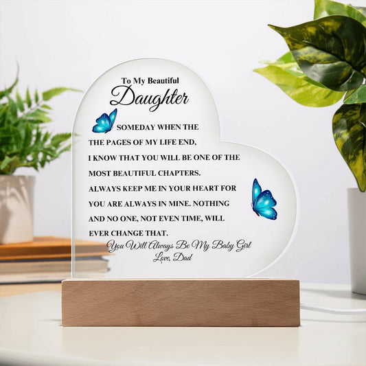 To My Beautiful Daughter - Love Dad | Heart Acrylic Plaque (Blue Butterfly)