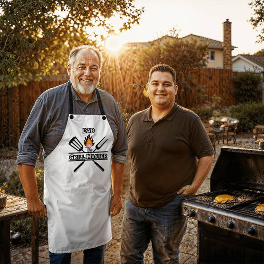 Dad The Grill Master  Apron - White Black