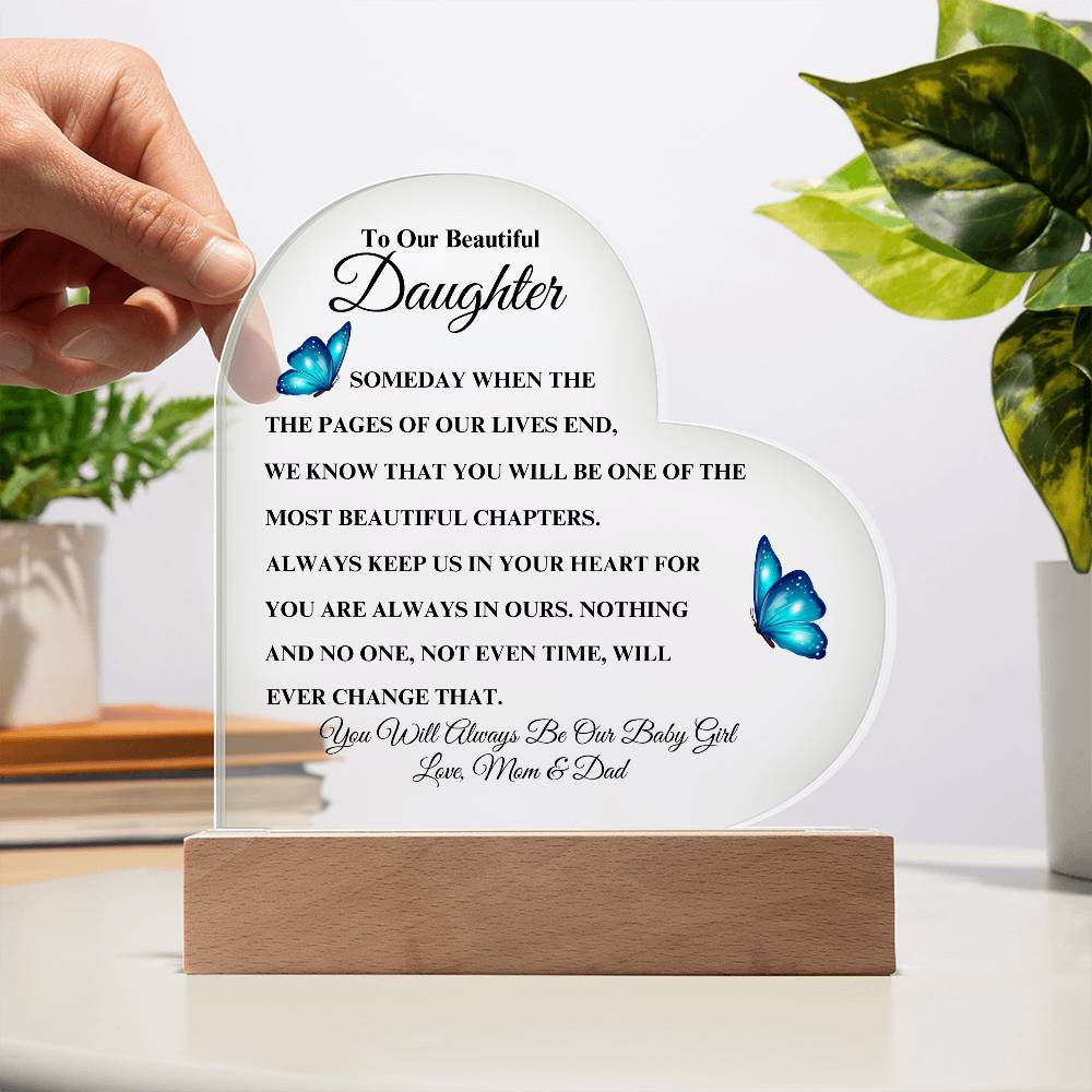 To Our Beautiful Daughter - Love Mom & Dad | Heart Acrylic Plaque (Blue Butterfly)