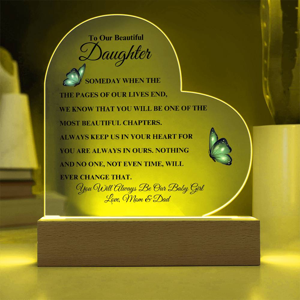 To Our Beautiful Daughter - Love Mom & Dad | Heart Acrylic Plaque (Blue Butterfly)