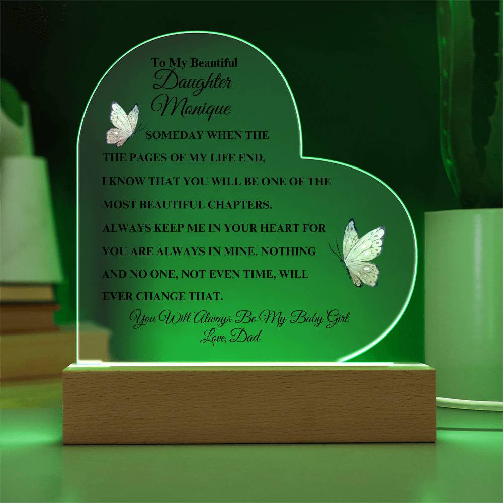 Personalized To My Beautiful Daughter | Heart Acrylic LED Plaque (Pink Butterfly)