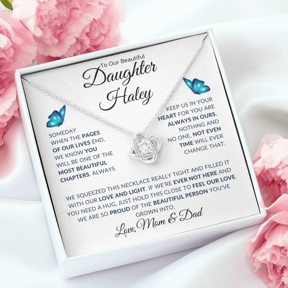 (TOP SELLER 🔥)Personalized To Our Beautiful Daughter... | Love Knot Necklace